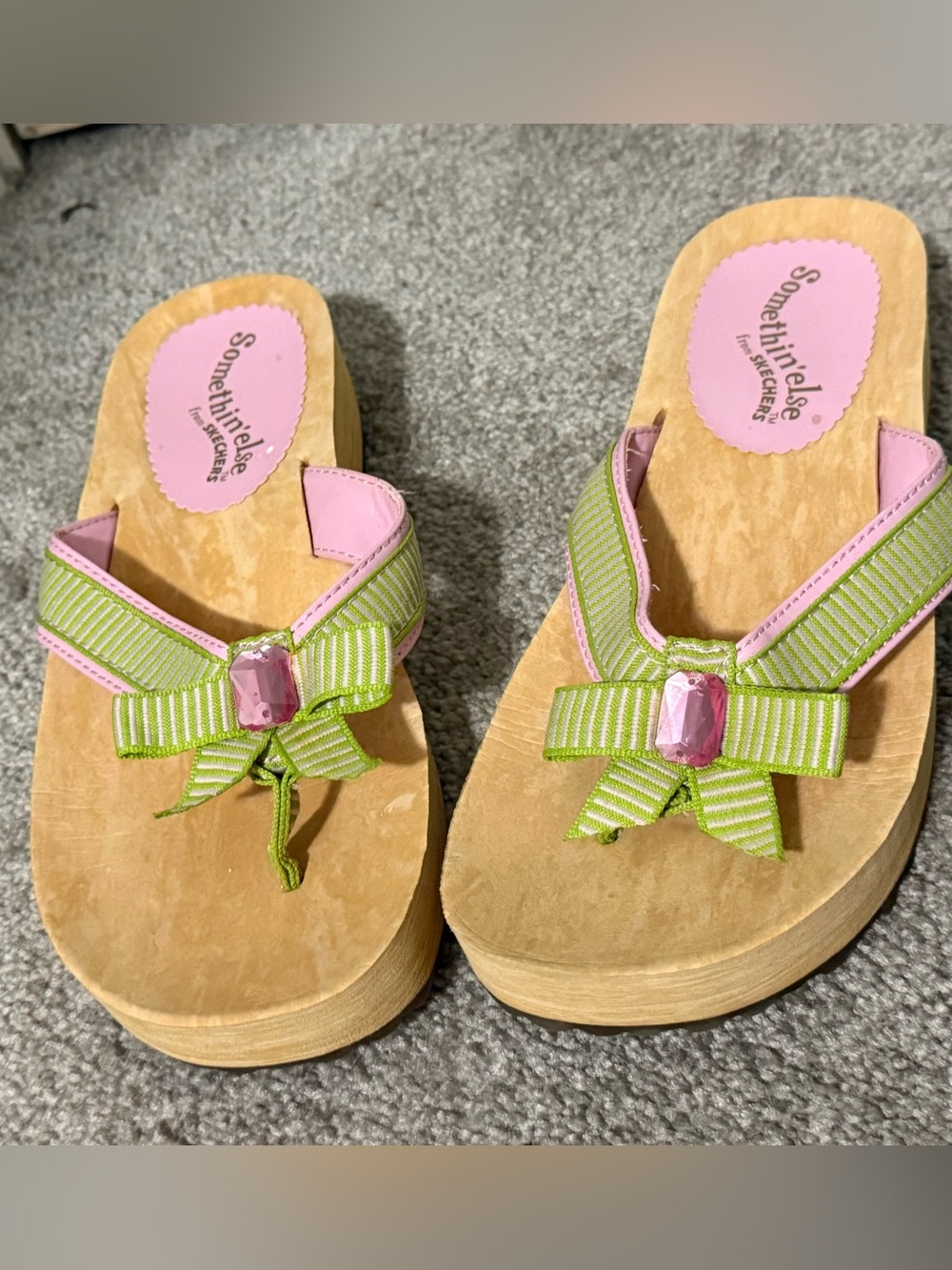 Somethin'else by Skechers Pink & Lime Bow Platform Sandals